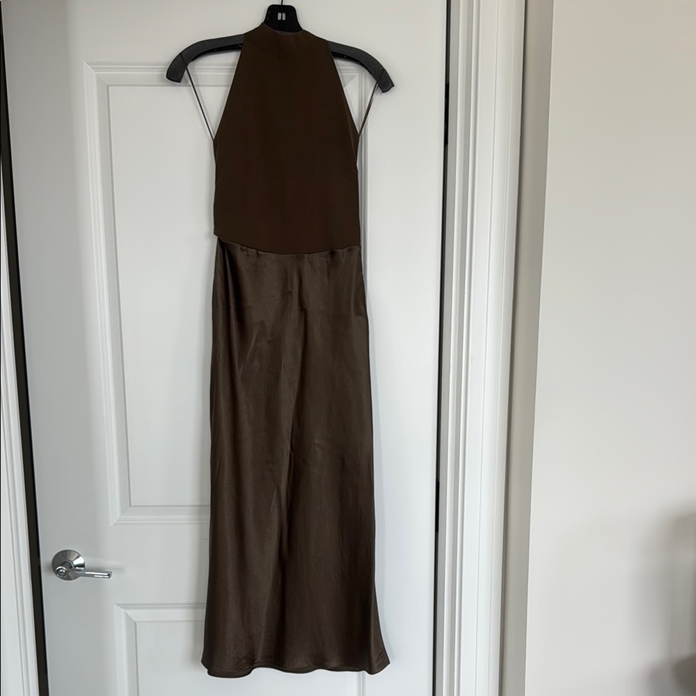 NWT - Vince Mixed Media Brown Halter Dress - Size 0